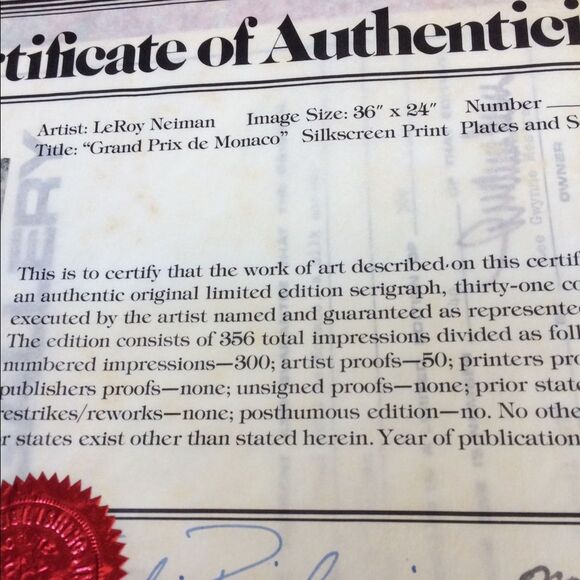 LeRoy Neiman Grand Prix de Monaco Framed Serigraph - Picture 4 of 10
